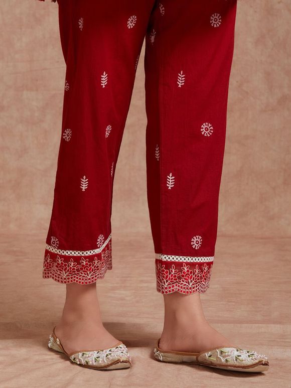 Red Chanderi Pants
