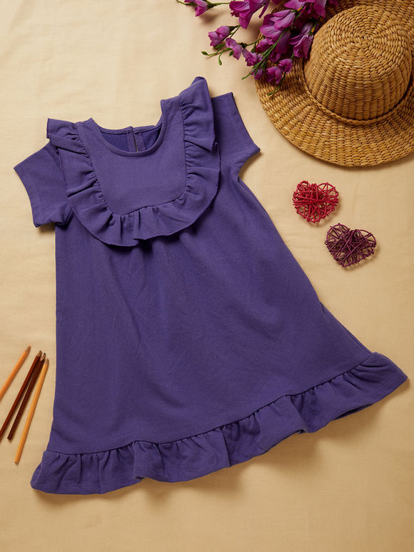Purple Cotton Ruffled Dress