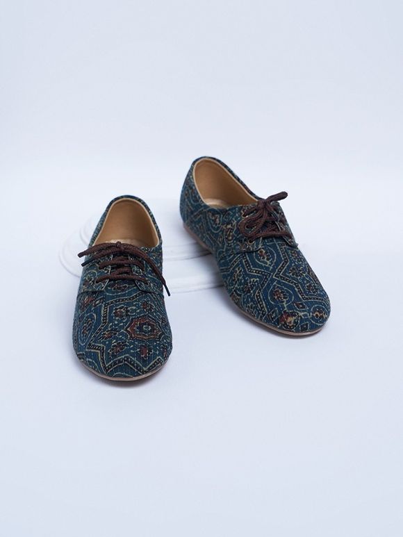 Green Ajrakh Hand Block Printed Cotton Shoes