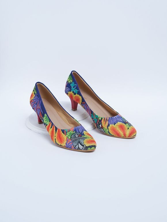 Multicolor Printed Silk Heels