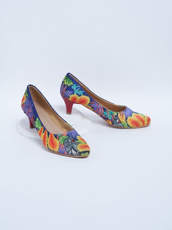 Multicolor Printed Silk Heels