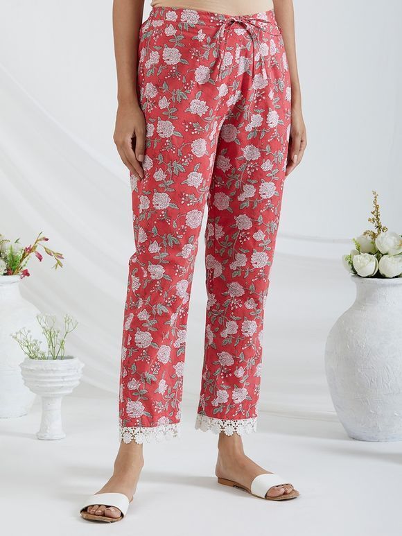 Red Printed Cotton Pants