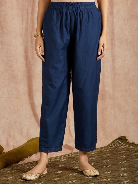 Navy Blue Cotton Silk Pants