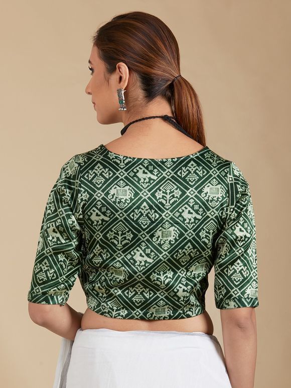 Green Printed Mashru Silk Blouse