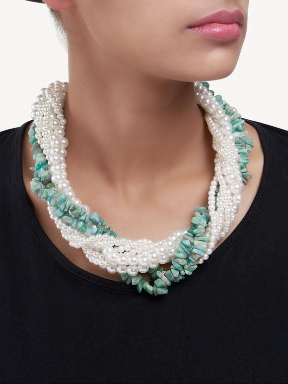 Green White Handcrafted Agate Stone Necklace