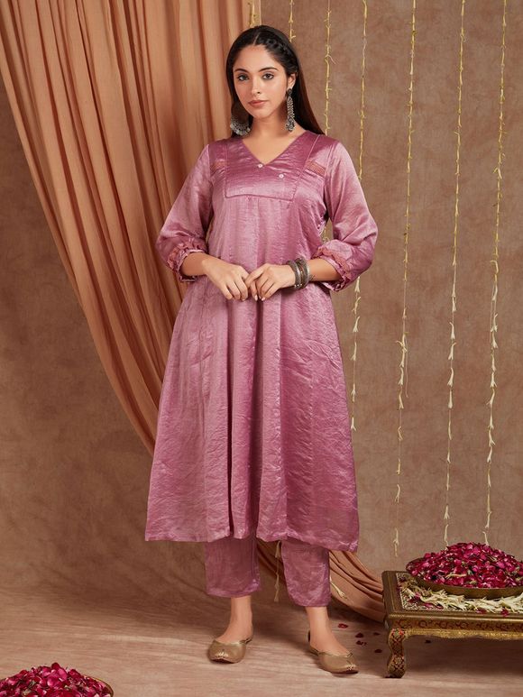 Pink Chanderi Silk Shimmer Suit- Set of 3