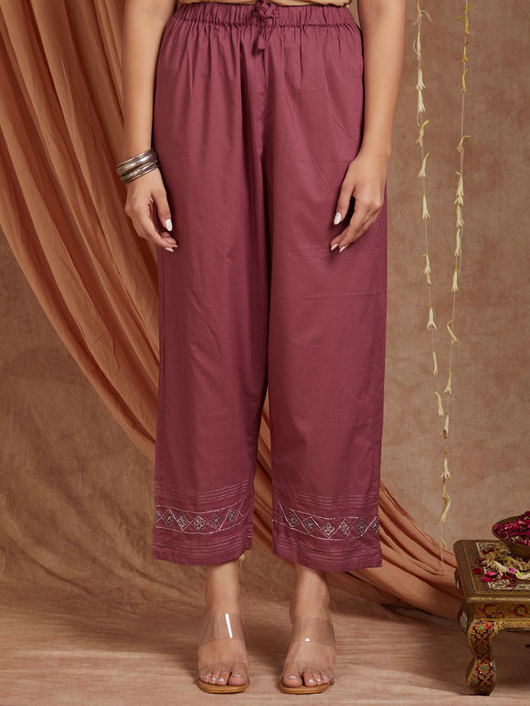 Pink Embroidered Cotton Pants