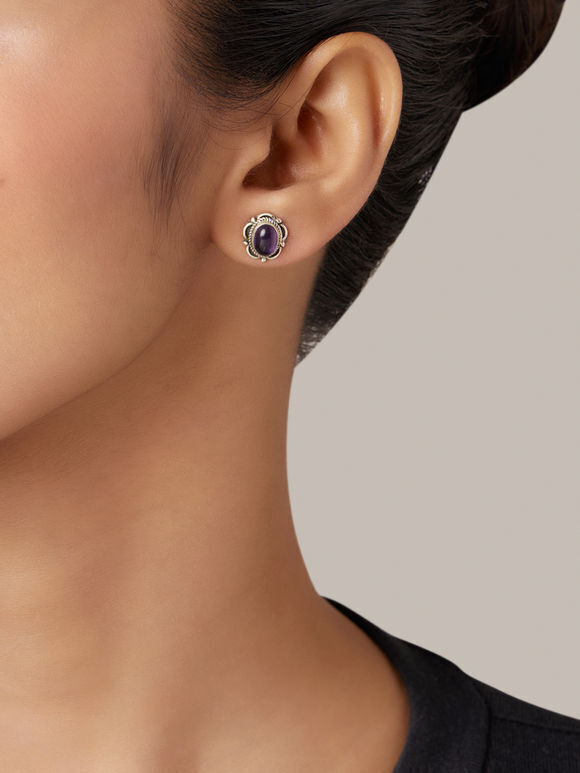 Purple Handcrafted Silver Stud Earrings