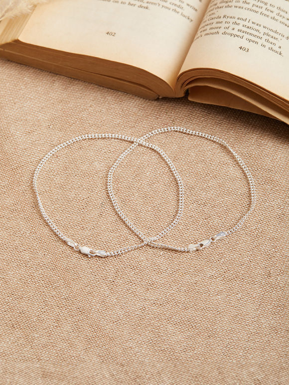 Silver Handcrafted Anklet- Set of 2