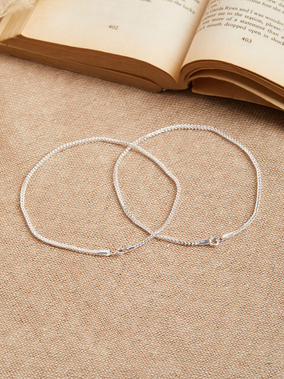 Silver Handcrafted Anklet- Set of 2