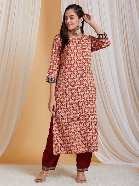 Green Bagru Hand Block Printed Cotton Dress Material with Kota Doria Dupatta