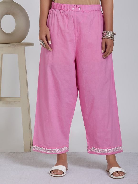 Pink Mirror Work Cotton Pants