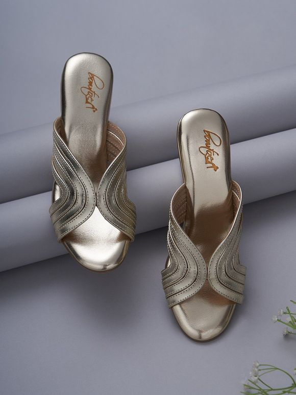 Golden Handcrafted Faux Leather Heels
