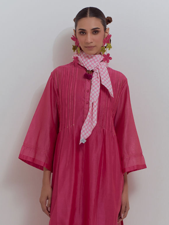 Pink Zari Work Chanderi Silk Kurta with Slip