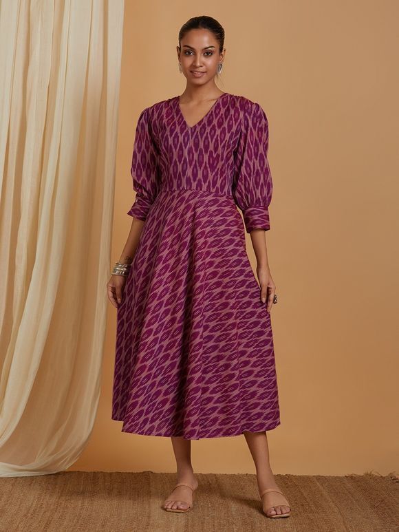 Purple Ikat Printed Cotton Dress