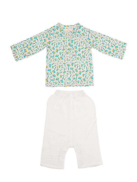 Multicolor Printed Cotton Kurta with Pajama - Set of 2