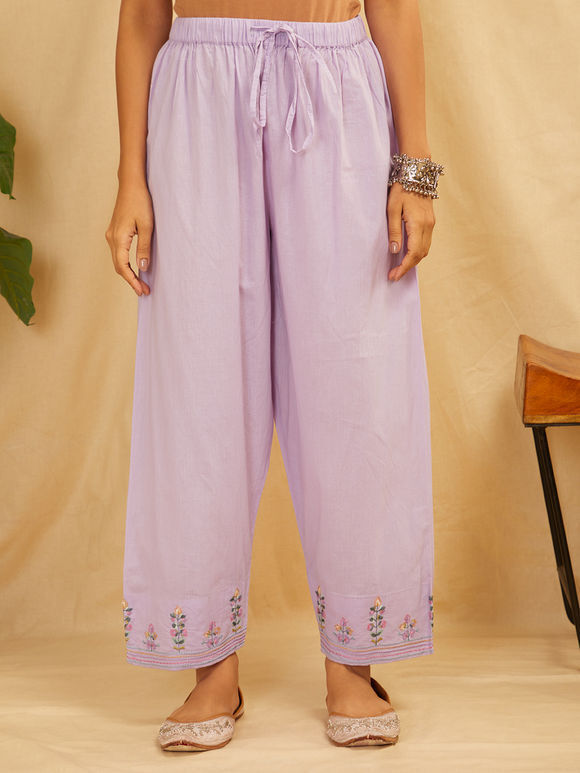 Lavender Embroidered Cotton Pants