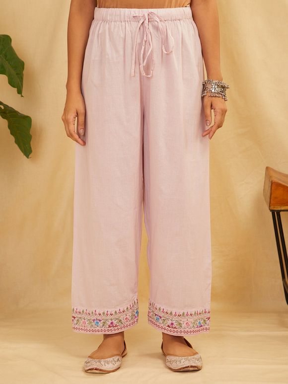 Lilac Embroidered Cotton Pants