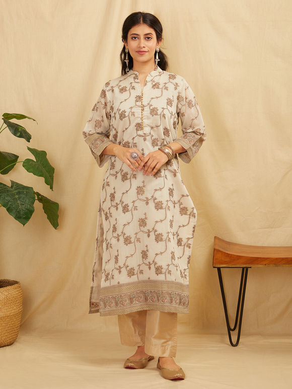 Ivory Banarasi Cotton Silk Kurta