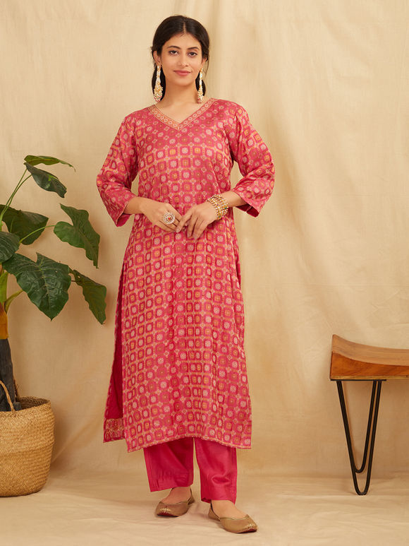 Pink Banarasi Silk Kurta