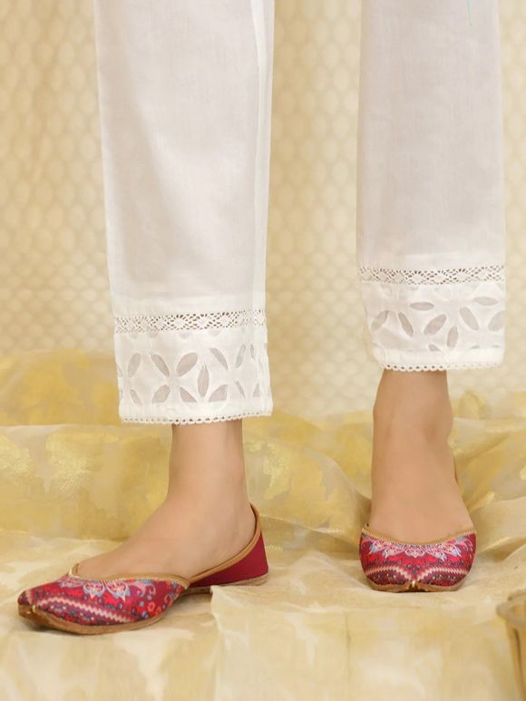 White Lace Cambric Cotton Pants