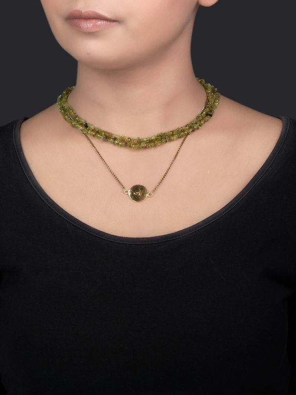 Light Green Handcrafted Agate Stones Brass Coin Necklace