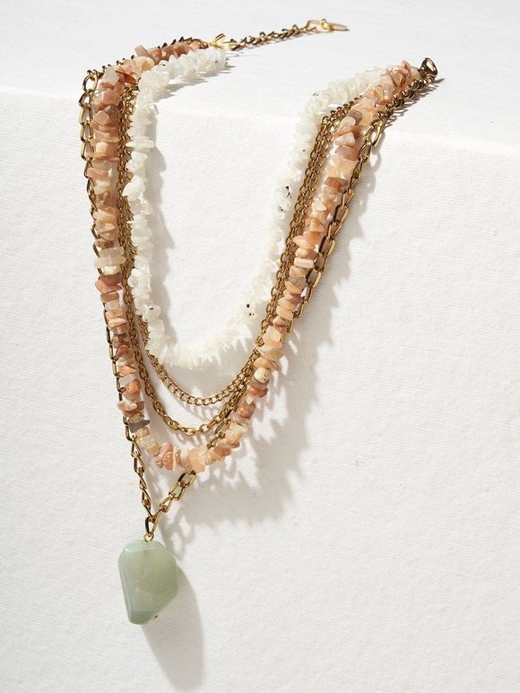 White Peach Handcrafted Agate Stones Brass Necklace