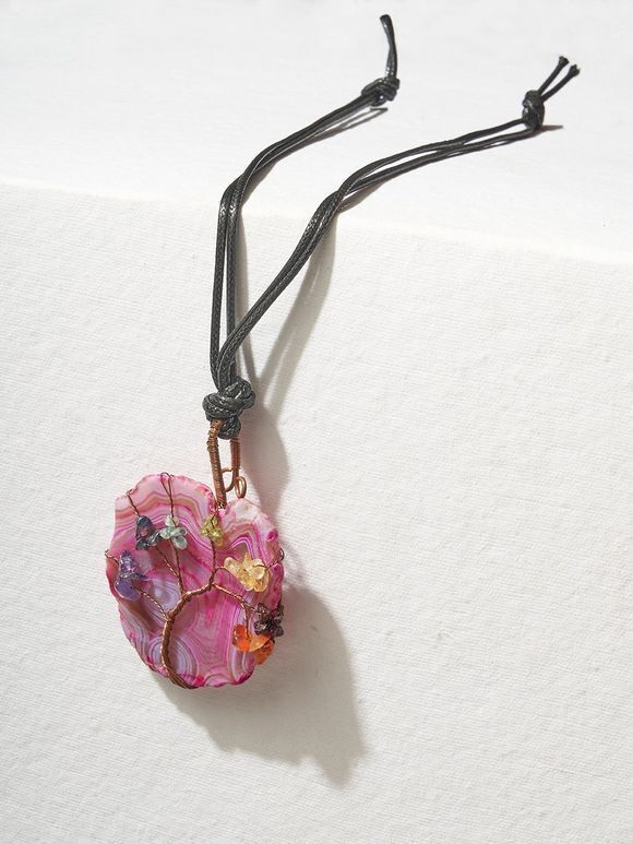 Pink Handcrafted Agate Stones Brass Necklace