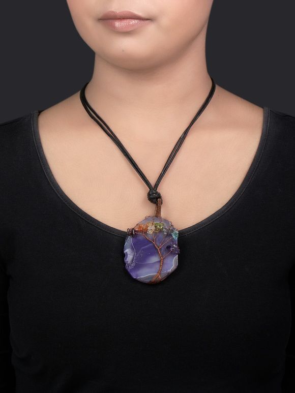 Purple Handcrafted Agate Stones Brass Necklace