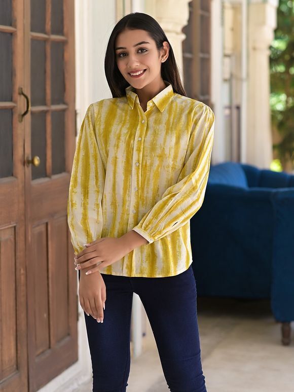 Yellow Shibori Dyed Cotton Shirt