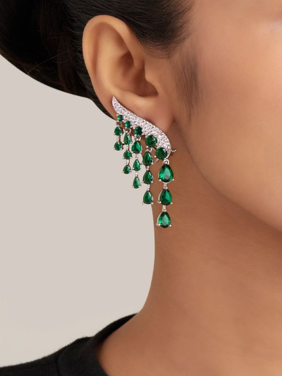 Green Handcrafted Brass Earrings