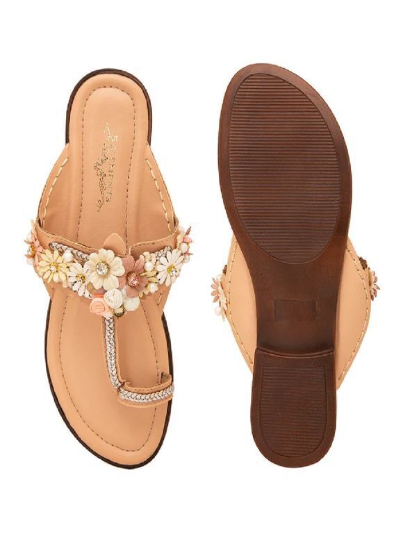 Pastel Pink Embroidered Leatherette Slip Ons