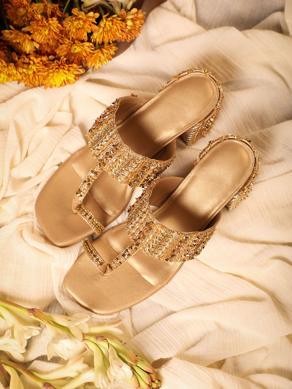 Golden Handcrafted Leatherette Heels
