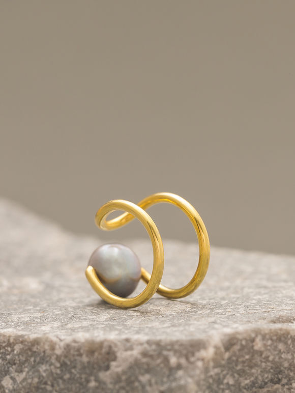 Gold Toned Handcrafted Pearl Silver Ring