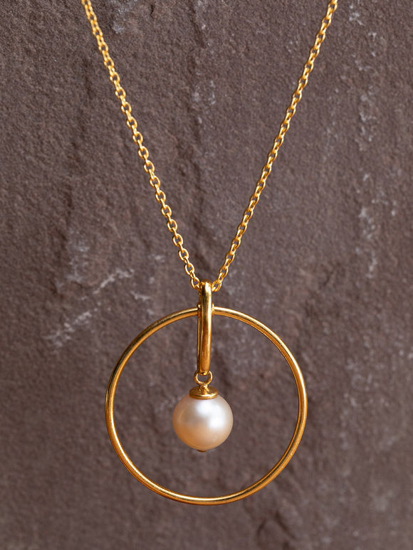 Gold Toned Handcrafted Pearl Silver Necklace