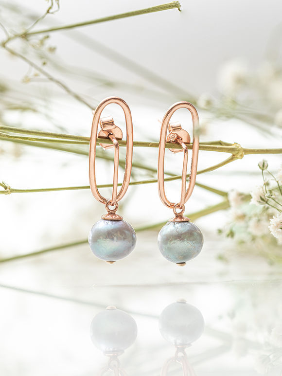 Rose Gold Handcrafted Pearl Silver Earrings