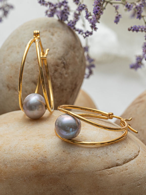 Gold Toned Handcrafted Pearl Silver Earrings