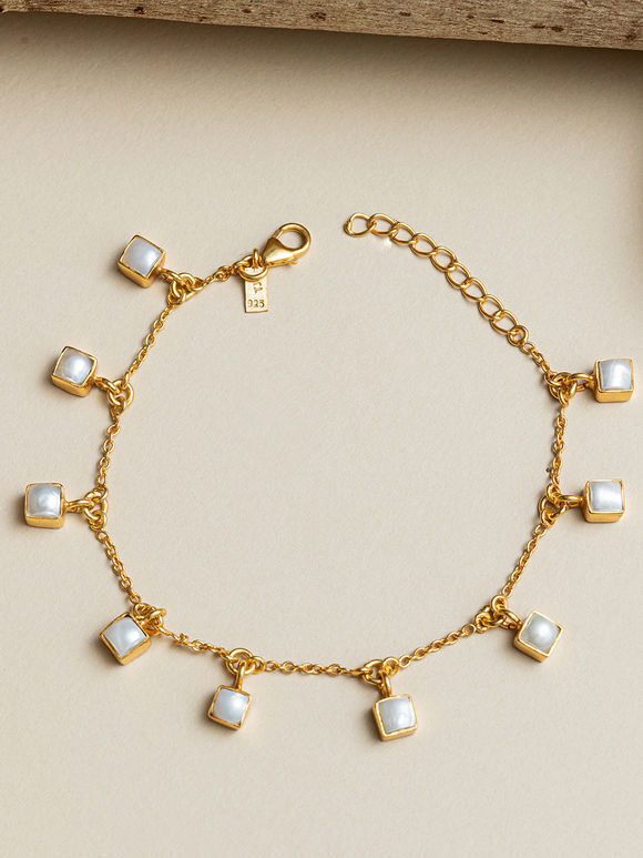 Gold Toned Handcrafted Pearl Silver Bracelet