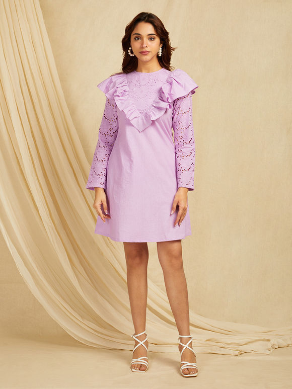 Lavender Embroidered Cotton Dress