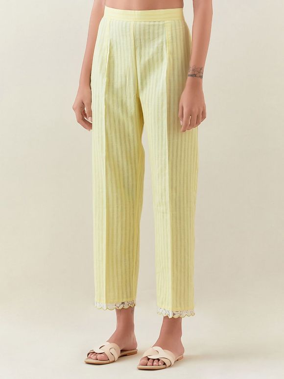 Yellow Striped Cotton Pants