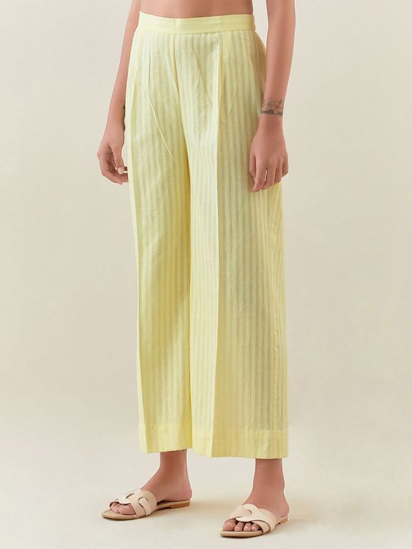 Yellow Striped Cotton Pants