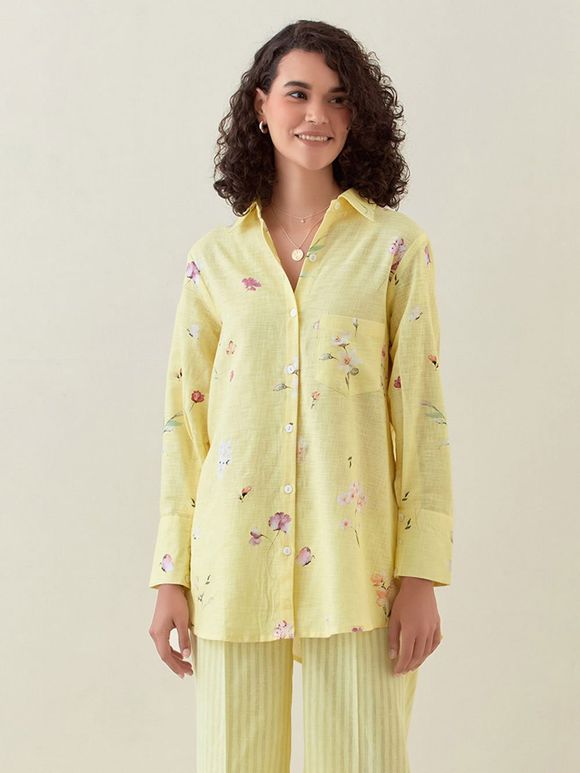 Yellow Printed Cotton Linen Shirt