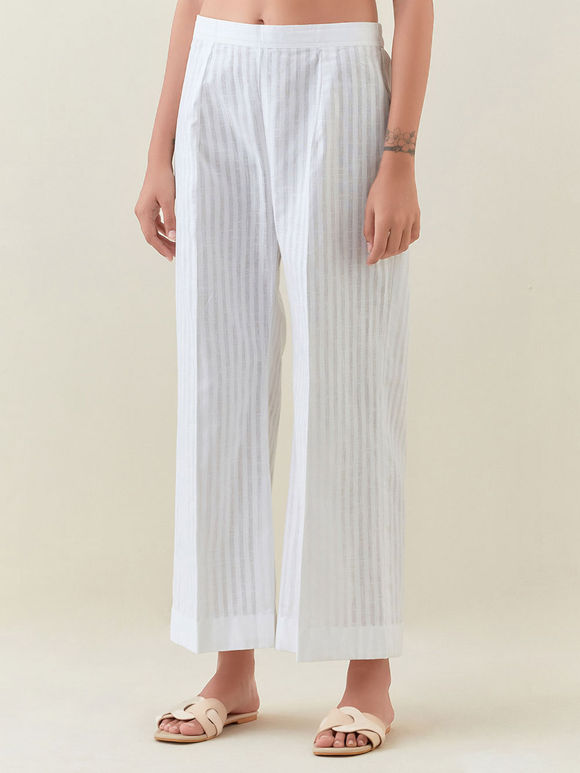 White Striped Cotton Pants