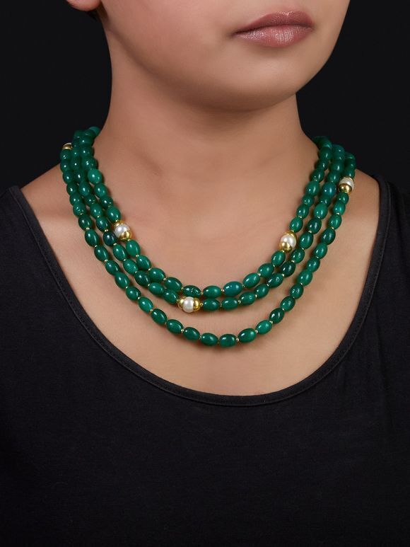 Green Handcrafted Metal Layered Necklace