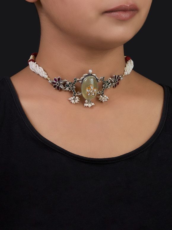 Multicolor Handcrafted Silver Necklace 