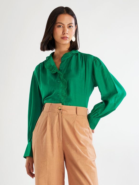 Green Cotton Silk Shirt