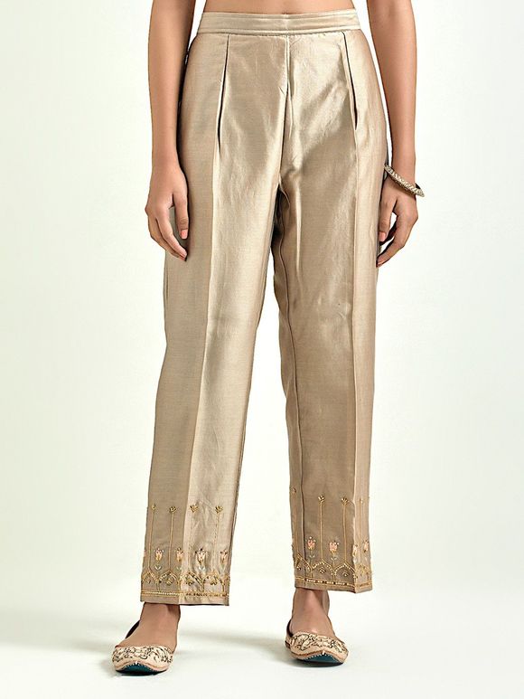 Buy Ivory Pure Raw Silk Cigarette Pants With Pearl Work Zardosi and Sequin  Work Online in India - Etsy