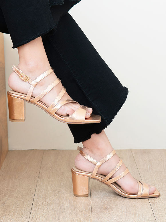 Rose Gold Handcrafted Faux Leather Block Heels