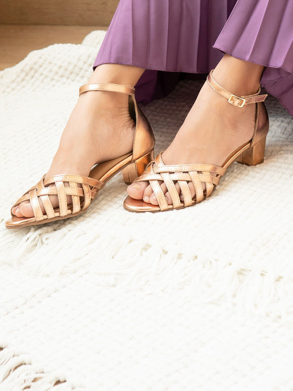 Rose Gold Handcrafted Faux Leather Block Heels