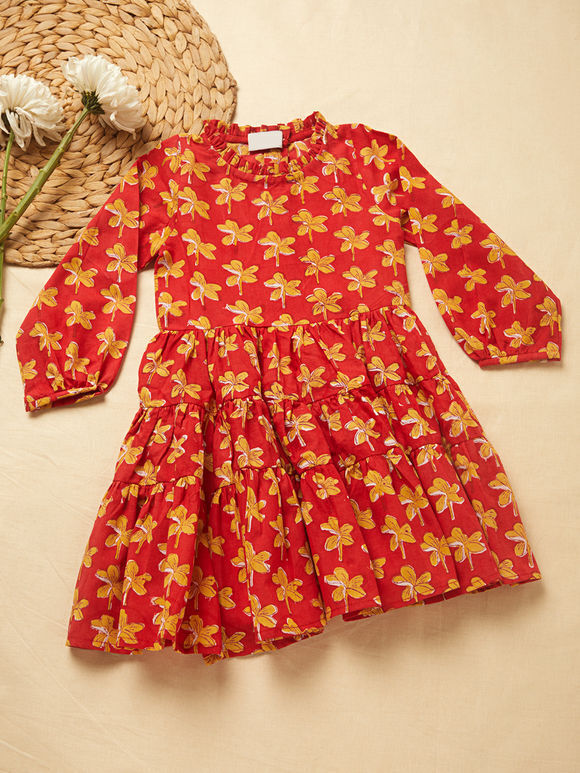 Red Hand Block Printed Cotton Dress